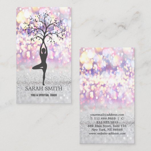 Carte De Visite Elégant Cute Elégant Bokeh Diamonds Yoga (Devant / Derrière)