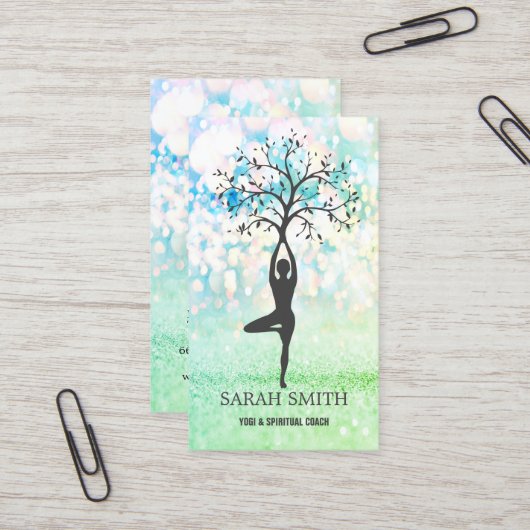 Carte De Visite Elégant Cute Elégant Bokeh Diamonds Yoga (Devant/Arrière en situation)