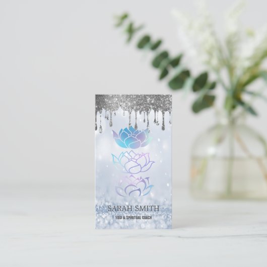 Carte De Visite Élégant Cute Elegant Bokeh holographique Lotus (Debout devant)