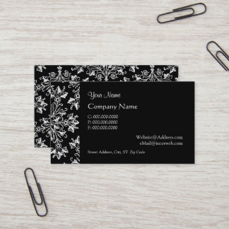 Carte De Visite Elegant Daisy Damask in White on Black Custom