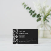 Carte De Visite Elegant Daisy Damask in White on Black Custom (Debout devant)