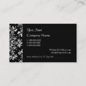 Carte De Visite Elegant Daisy Damask in White on Black Custom (Devant)