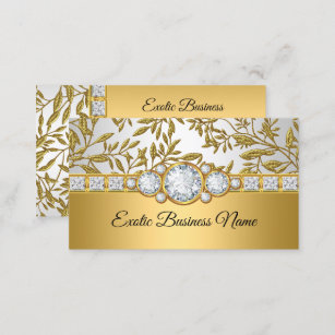 Carte De Visite Élégant damas d'or blanc floral