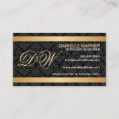 Carte De Visite Elégant Damas et initiales or (Dos)