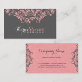 Carte De Visite Élégant Damas Gris & Flacons De Dentelle Rose (Devant / Derrière)