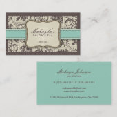Carte De Visite Elégant Damas Moderne Brown, vert et beige (Devant / Derrière)
