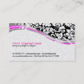 Carte De Visite Élégant Damas Noir & Blanc Avec Accents Rose (Dos)