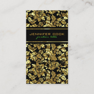 Carte De Visite Élégant Damas Noir Et Métallurgique