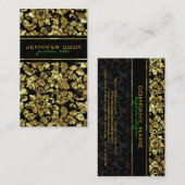 Carte De Visite Élégant Damas Noir Et Métallurgique (Devant / Derrière)