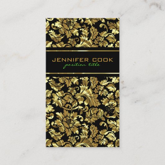 Carte De Visite Élégant Damas Noir Et Métallurgique (Devant)