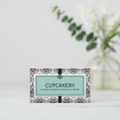 CARTE DE VISITE élégant damask noir menthe vert (Debout devant)