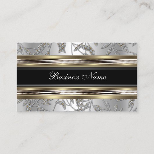 Carte De Visite Elégant Damask Silver Pewter Chrome Metal Noir (Devant)