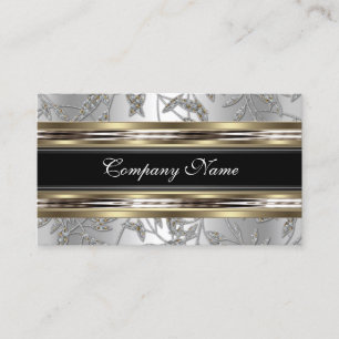 Carte De Visite Élégant Damassé Argent Étain Chrome Métal Noir