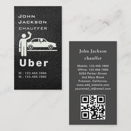Carte De Visite Elegant Dark Taxi Driver/Chauffeur QR Code (Devant / Derrière)