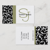 Carte de visite élégant de damassé de monogramme (Devant / Derrière)