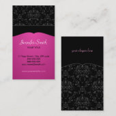 Carte de visite élégant de damassé rose et noire (Devant / Derrière)