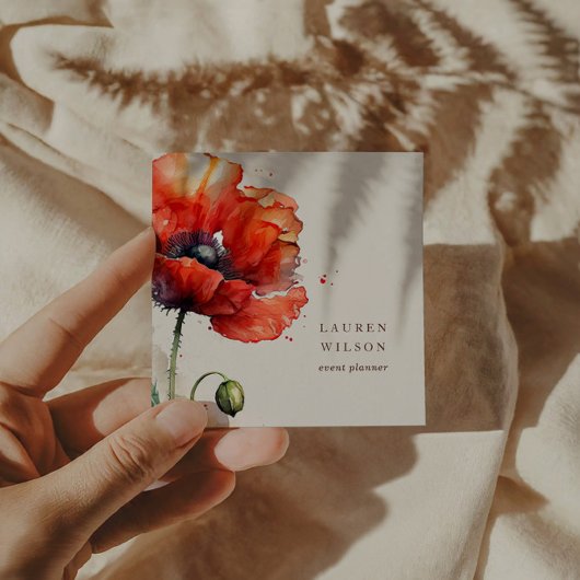Carte de visite élégant de la fleur de pavot rouge