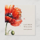 Carte de visite élégant de la fleur de pavot rouge (Devant)