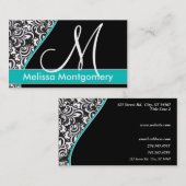 Carte de visite élégant de monogramme - Teal (Devant / Derrière)