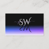 Carte De Visite Élégant dégradé bleu noir pourpre avec initiales (Devant)