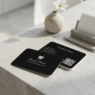 Carte De Visite Elegant Dental Clinic Black Dentist QR Code 