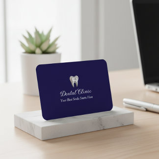 Carte De Visite Elegant Dental Clinic Navy Blue Dentist QR Code 