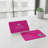 Carte De Visite Elegant Dental Clinic Pink Dentist QR Code