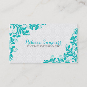 Carte De Visite Élégant dentelle bleu-vert blanc