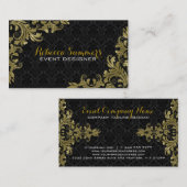 Carte De Visite Elégant dentelle or noir Damas (Devant / Derrière)