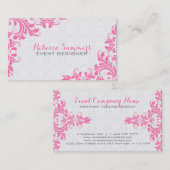 Carte De Visite Élégant dentelle rose blanc Damas (Devant / Derrière)