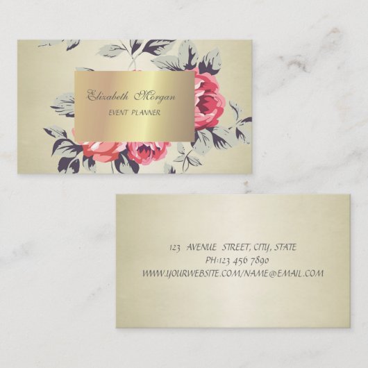 Carte De Visite Élégant Design Chic, Fleurs (Devant / Derrière)
