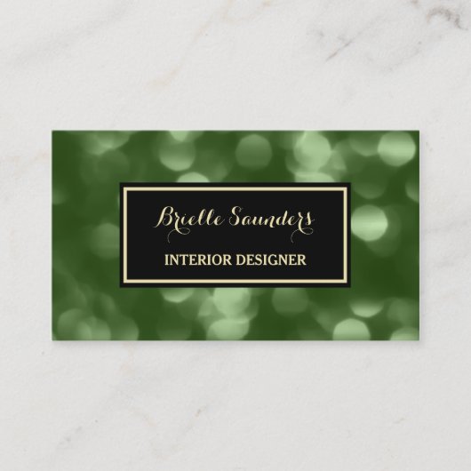 Carte De Visite Elégant Design d'intérieur Vert glamour Luxe Bokeh (Devant)