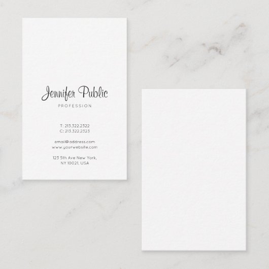Carte De Visite Élégant Design élégant Script propre Plain (Devant / Derrière)