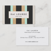 Carte De Visite Elégant design moderne Black Turquoise Stripes (Devant / Derrière)