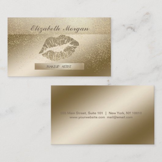 Carte De Visite Élégant Design, rayé, Parties scintillant Lips Gol (Devant / Derrière)