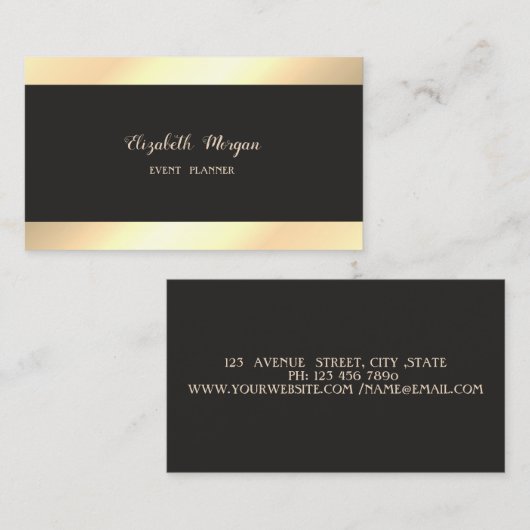 Carte De Visite Élégant Design Simple, Noir (Devant / Derrière)