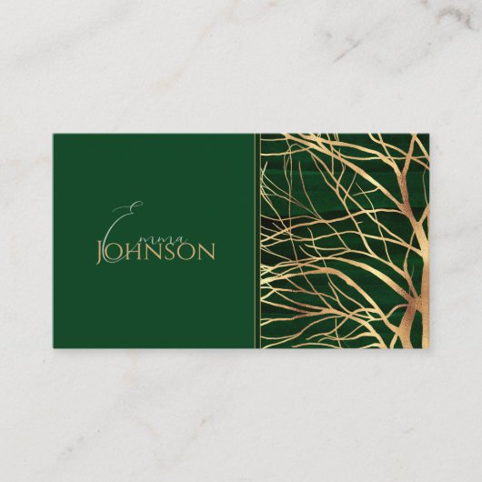 Carte De Visite Elégant dessin d'arbre d'automne en or vert (Devant)