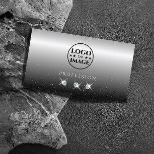 Carte De Visite Élégant diamants argenté noir brillant avec logo