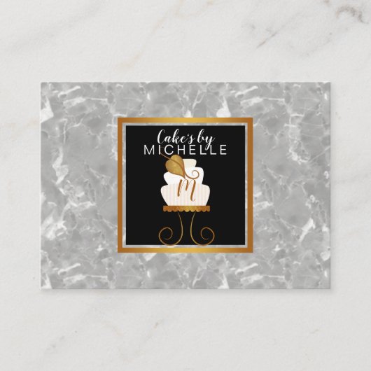 Carte de visite élégant d'or/gâteau blanc de noir (Devant)