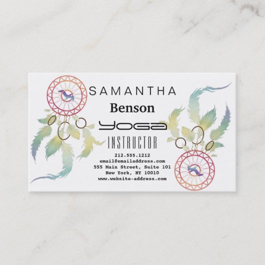 Carte De Visite Elégant Dream Catcher Feathers Yoga Instructor (Devant)