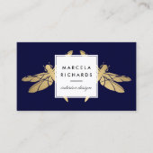 Carte De Visite Elégant Duo de libellules d'or Faux sur Dark Navy (Devant)