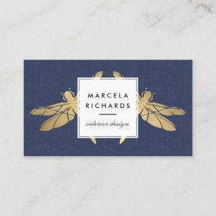 Carte De Visite Elégant Duo de libellules d'or Faux sur le lin de