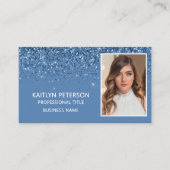 Carte De Visite Elegant Dusty Blue Glitter Photo QR Code (Devant)