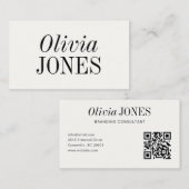 Carte De Visite Elegant Editorial Minimalist White QR Code (Devant / Derrière)