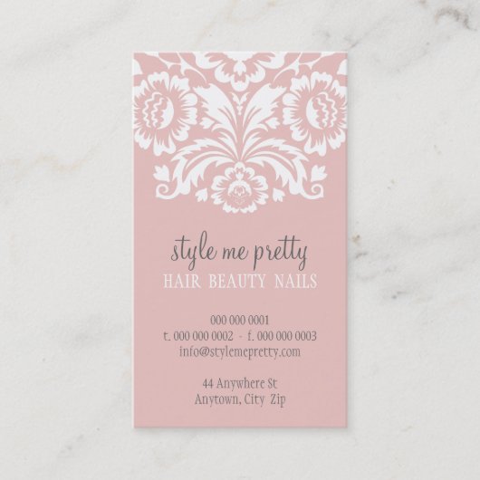CARTE DE VISITE élégant élégant damask rose gris (Devant)