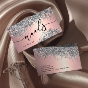 Carte De Visite Elégant élégant parties scintillant argent clous m