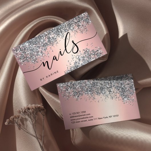 Carte De Visite Elégant élégant parties scintillant argent clous m