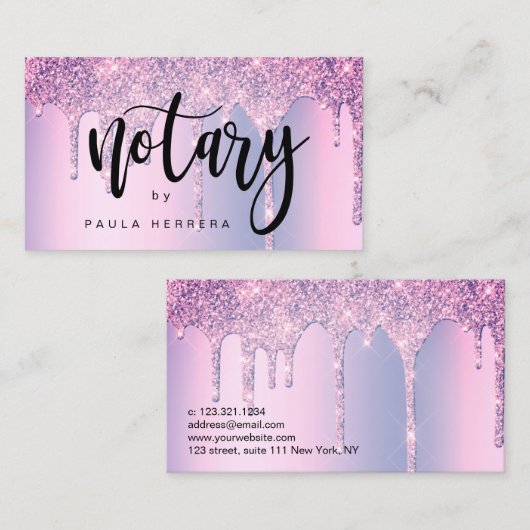 Carte De Visite Elégant élégant violet parties scintillant gouttes (Devant / Derrière)