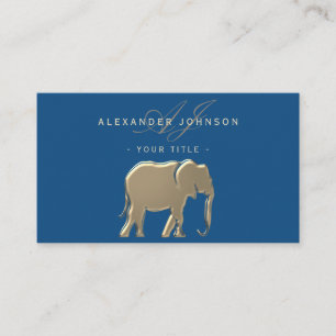 Carte De Visite Élégant Éléphant Or Classique Bleu Professionnel