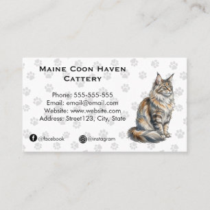 Carte De Visite Élégant élevage de Maine Coon aquarelle personnali
